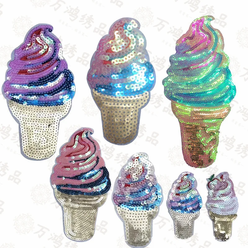 

20pcs/lot Sew Sequin Ice Cream Luxury Large Embroidery Patch Cone T-shirt Bag Clothing Decoration Accessory Crafts Diy Applique