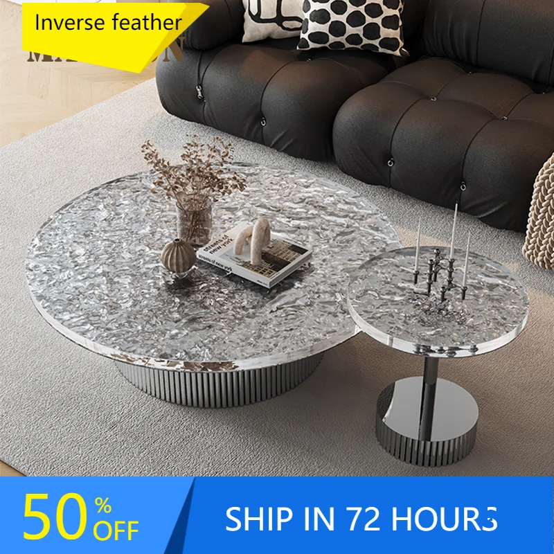 

Designer Living Room Furniture Minimalist High Low Design Meuble Round Modern Acrylic Crystal Coffee Table Table Base De Salon