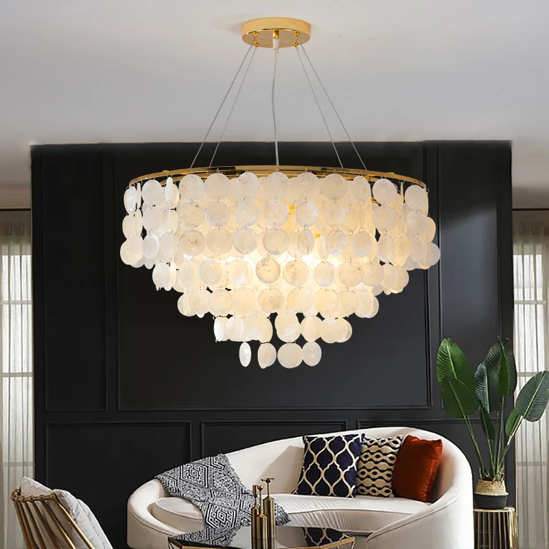 

Modern Shell Chandelier Gold Chrome Metal Living Room Restaurant Hanging Light Fixtures Hotel Hall Hanglamp Luminaire Suspension