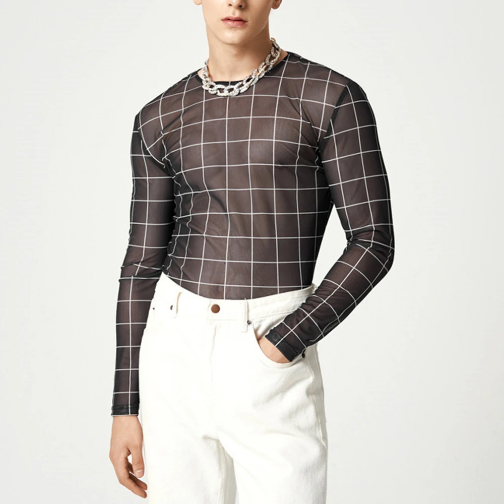 

Brand New Tops Round Neck See-Through Sexy Skinny Undershirt T-Shirt Tops Underclothes Beach Casual Long Sleeve