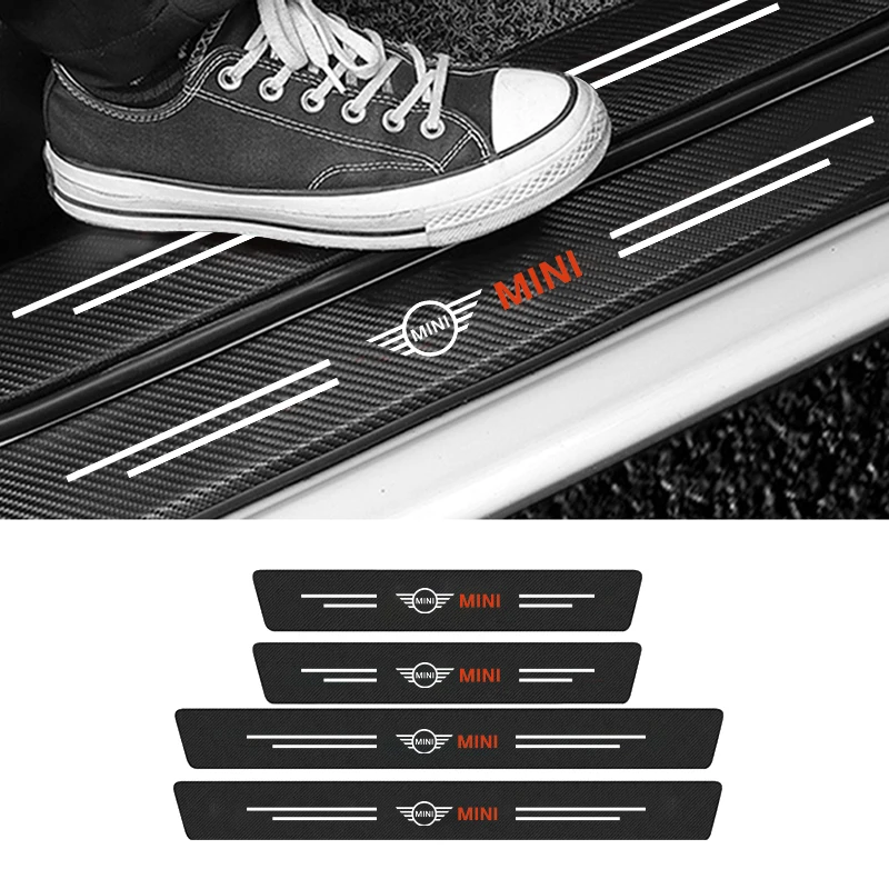 4 шт., защитные наклейки на пороги автомобиля, из углеродного волокна