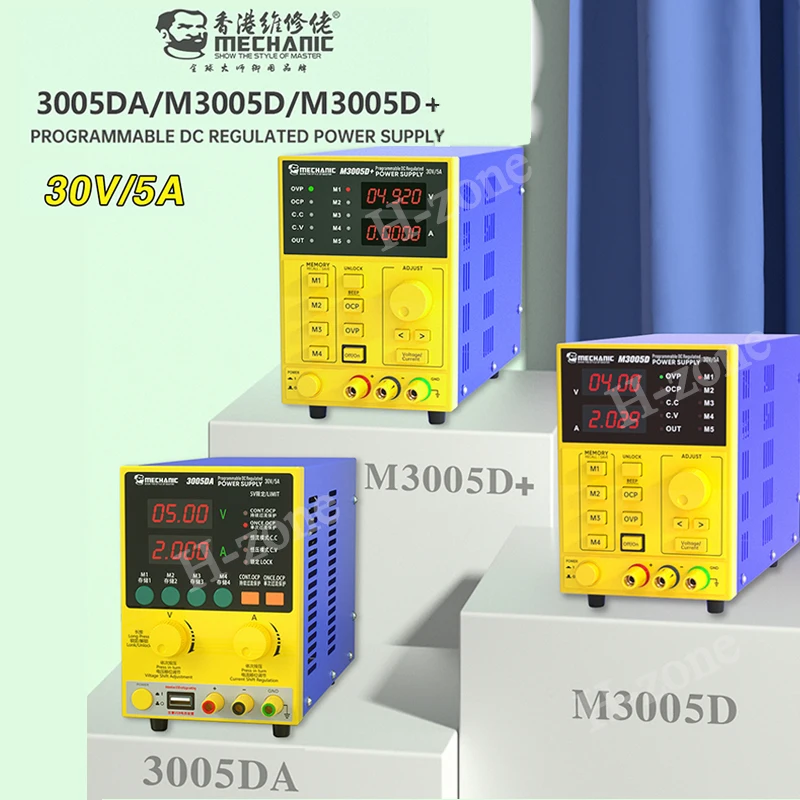 

MECHANIC 3005DA 160W Programmable DC Regulated Power Supply 0-5A 0-30V adjustable 4-digit accurate display for phone repair tool