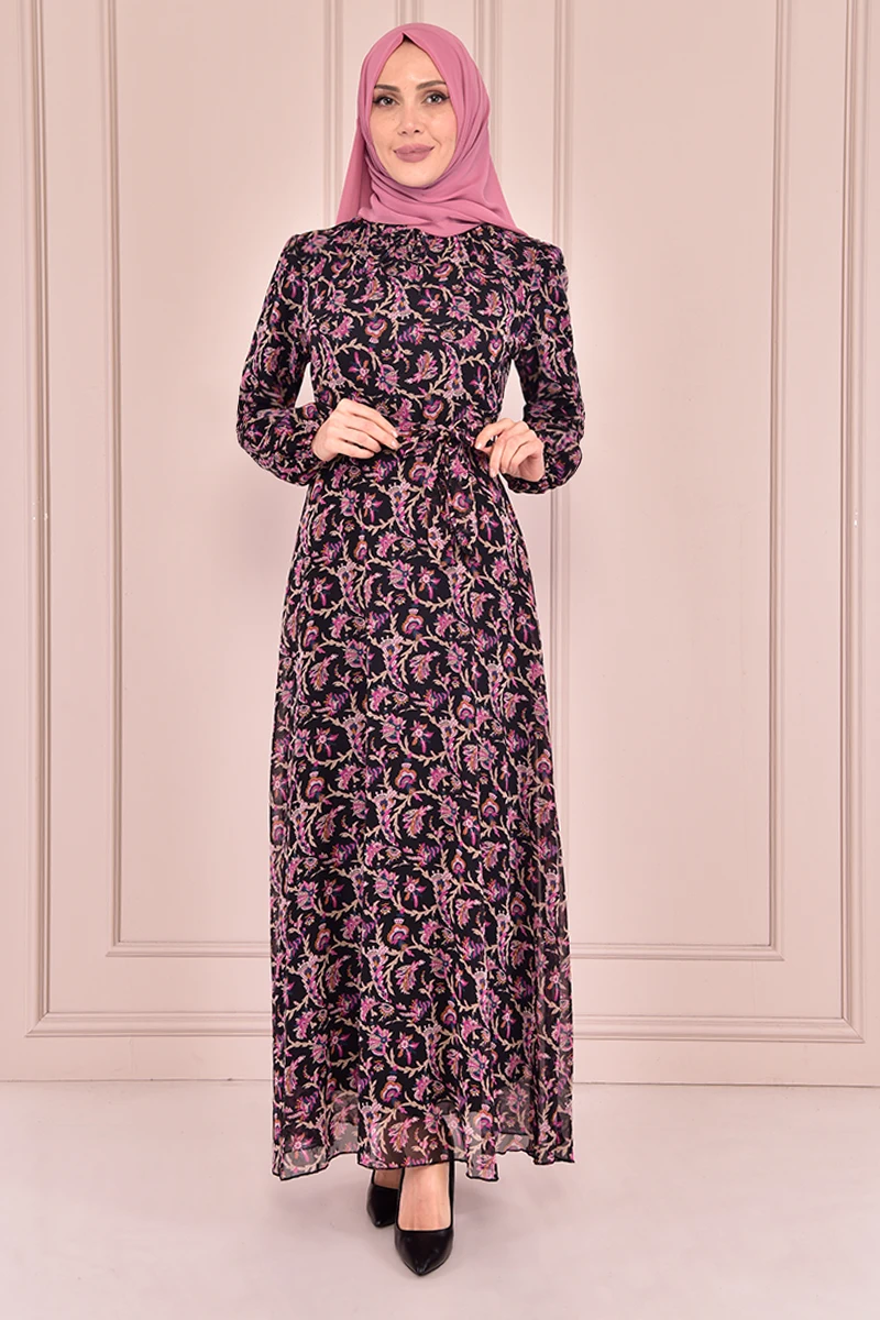 

Belt Chiffon Dress Black VBR7102