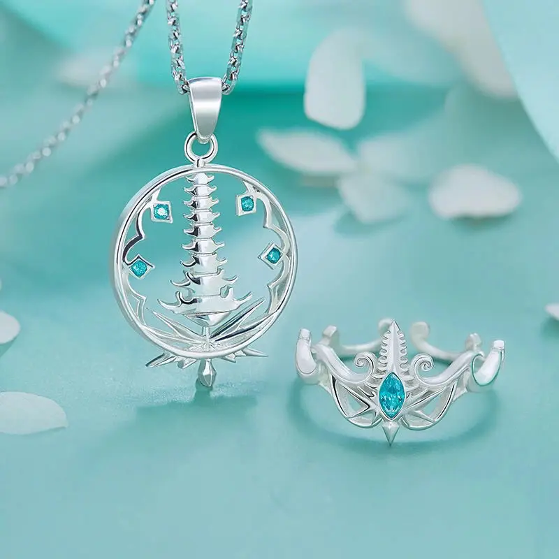 

Douluo Continent Necklace Woman Anime Chain Nine Treasures Glazed Tile Pagoda Pendant Jewelry Silver Color Stainless Collares