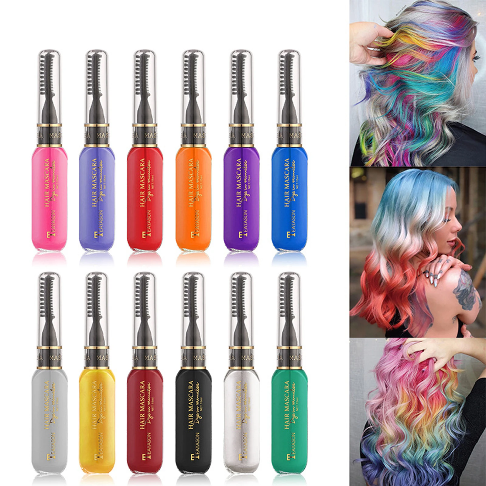 

13 Colors Disposable Hair Temporary Color Hair Dye Non-toxic Washable DIY Hair Coloring Mascara Dye Cream One-time Hair Wax Tool