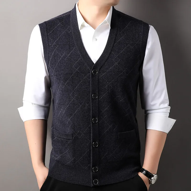 Свитер кардиган однотонный с v-образным вырезом мужской осенне-зимний свитер