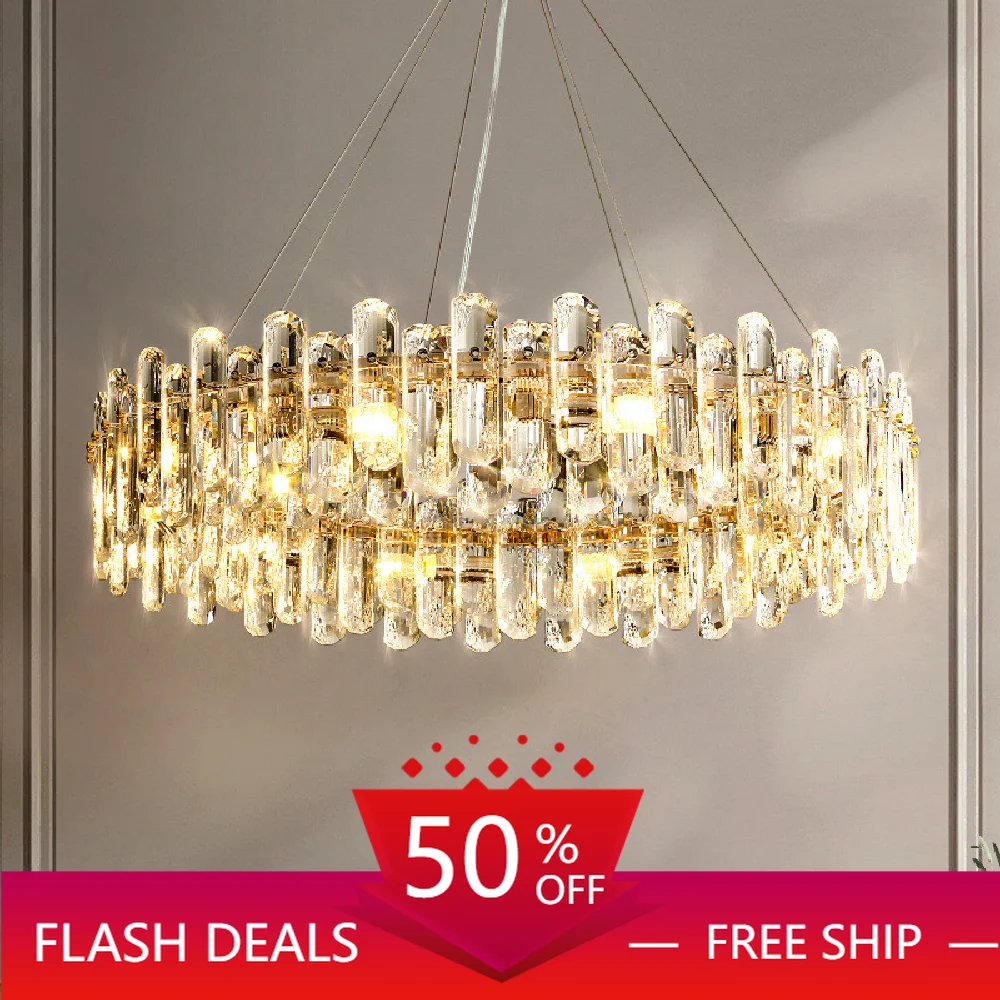 

Modern Luxury K9 Crystal E14 Led Pendant Lights Living Room Lustre Gold Metal Pendant Lamp Art Deco Lighting Fixtures Lamparas