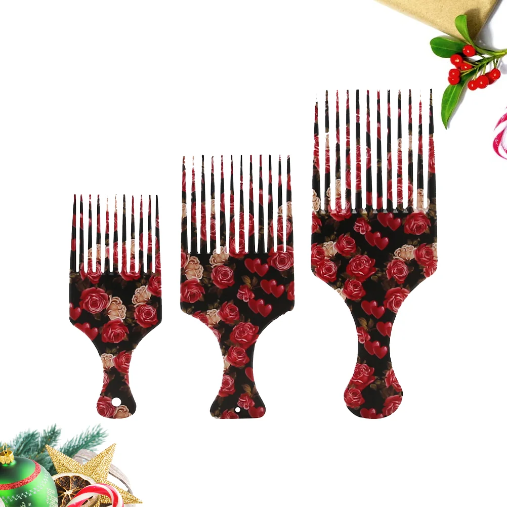 

3pcs Retro Salon Plastic Hair Combs Large Wide Tooth Comb Floral Hairdressing Hair Pick Comb Slick Styling Hair