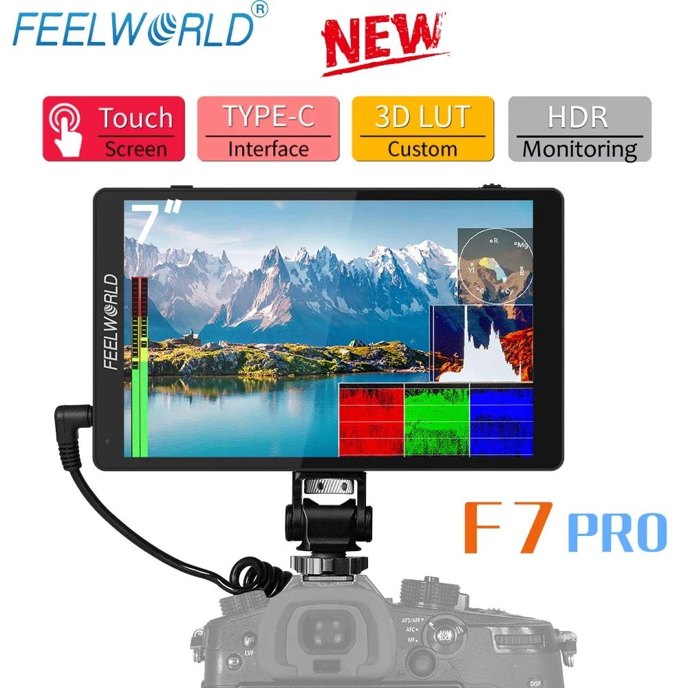 Фото FEELWORLD-F7 Pro Накамерный монитор полевого режиссера, 7-дюймовый сенсорный экран IPS, 3D LUT DSLR, HDMI, 4K, 60 Гц, HD с внешним питанием F970 №1