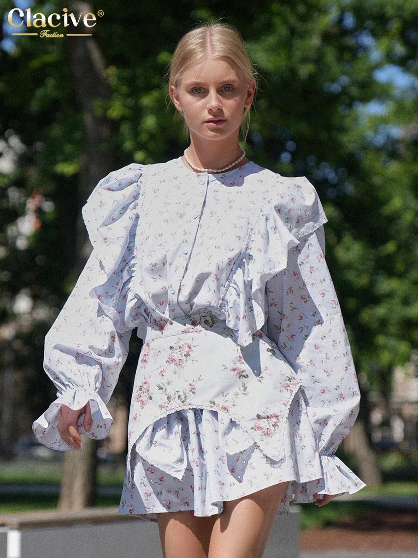 Clacive модное свободное женское платье с принтом повседневное мини-платье круглым