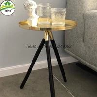 tieho metal gold coffee table creative small round table wood legs sofa side tea table living room furniture
