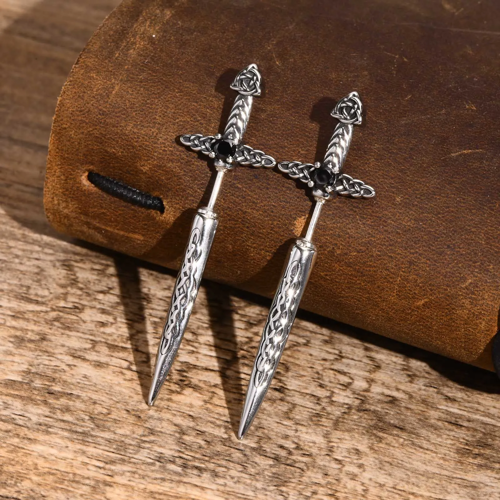 

Men Rock Punk Sword Stud Earrings, Waterproof Stainless Steel Retro Celtic Knot Tribal Amulet Earring Gifts Jewelry