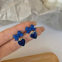 2022 fashion blue handmade crystal acrylic earrings heart pendant earrings jewelry wedding birthday gifts for women