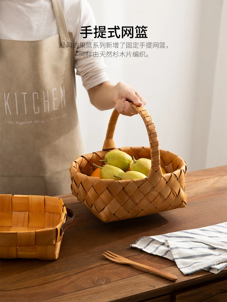 

Handmade Fruit Storage Bags Portable Portable Snack Sundries Bamboo Woven Storage Basket Picnic Rangements Home Products 50