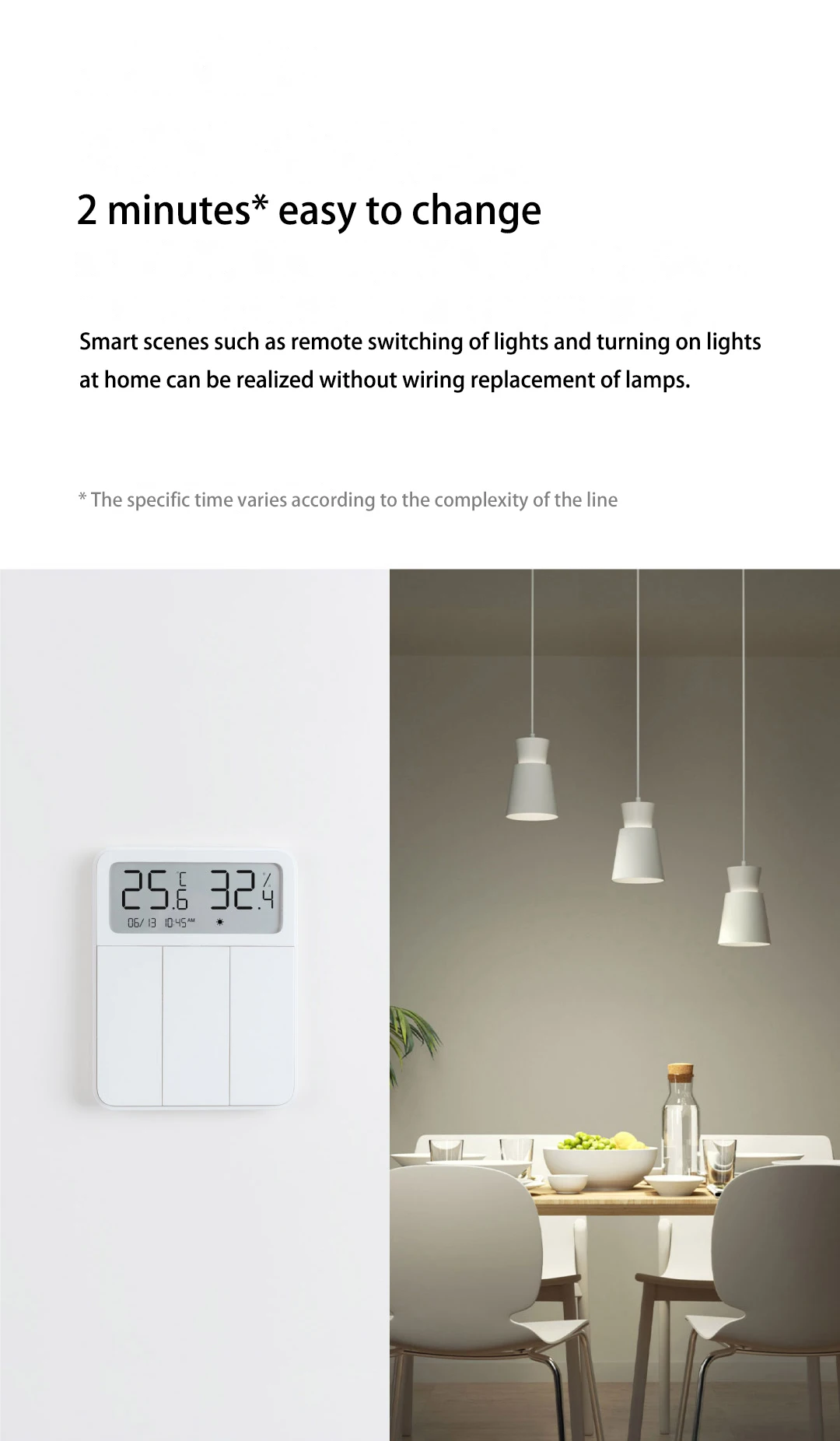 Оригинальный Xiaomi 3 клавиши дисплей температуры и влажности умный экран настенный