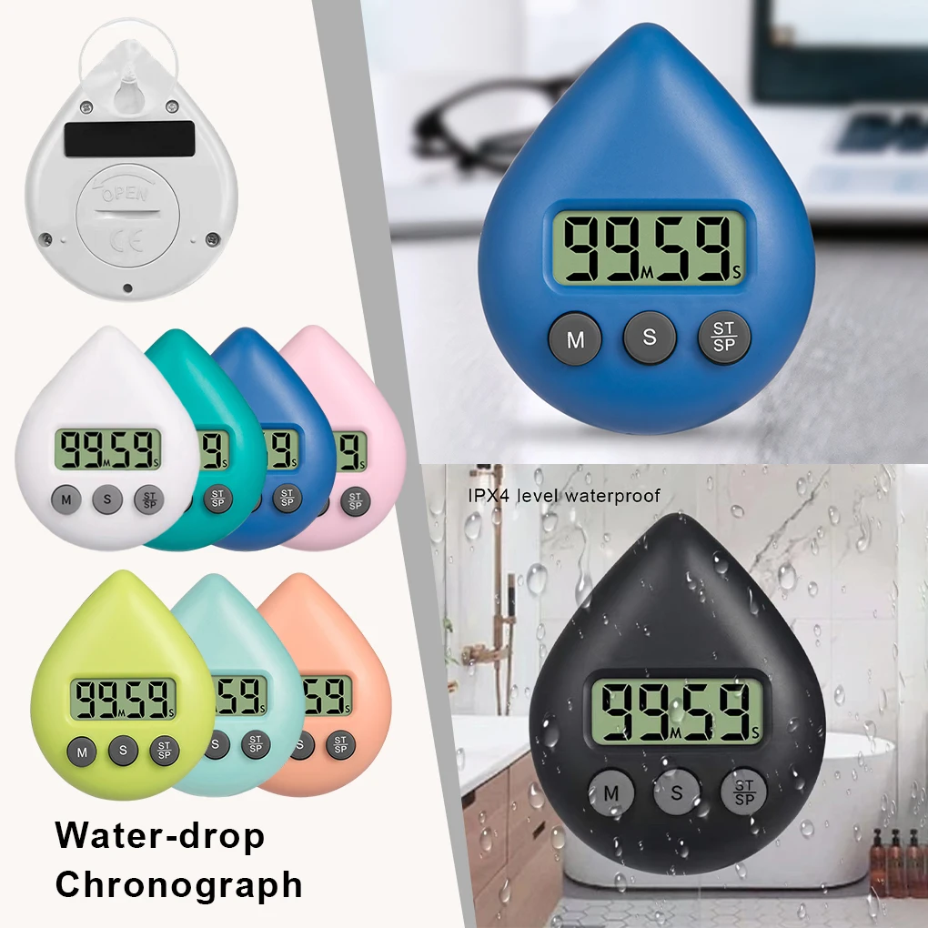 

Water Drop Electronic Digital Timer Sucker Study Stopwatch Alarm Clock Household Shower Shop Reminder LED Counter Display Alarm