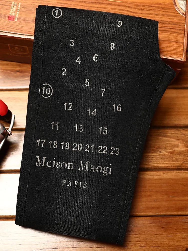 Высококачественные модные мужские джинсы с принтом эластичные облегающие и