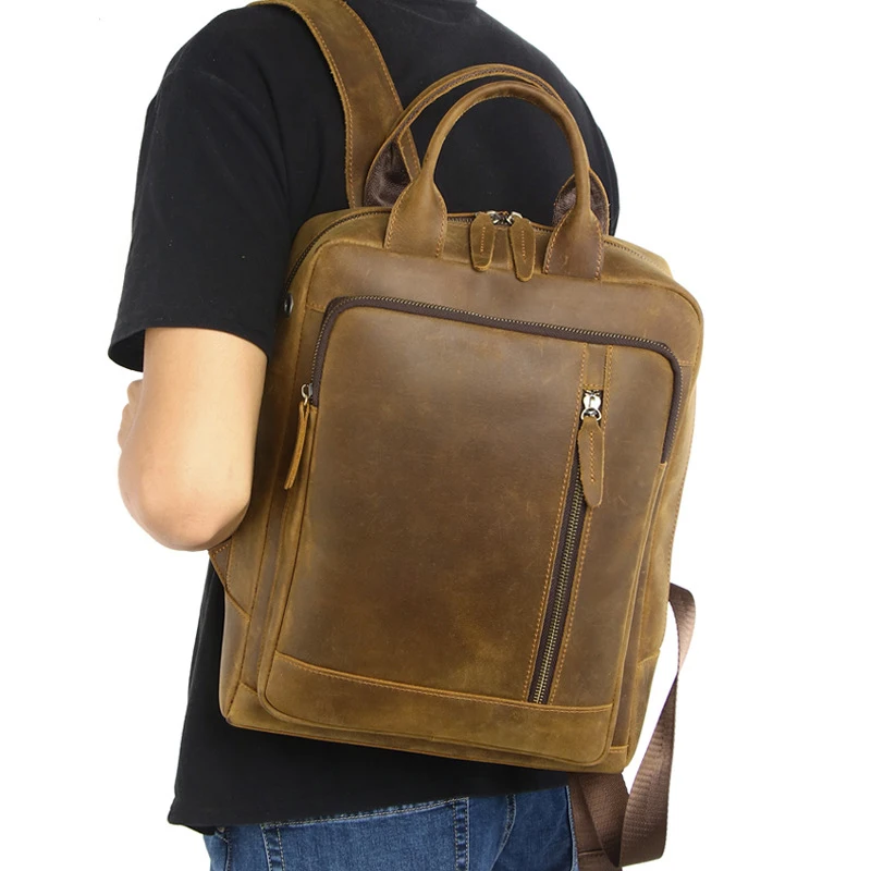 Vintage Men Backpack Genuine Leather Business Bag Pack for Boys Travel Bag Male Cowhide Anti Theft Large Capacity Hand Bags