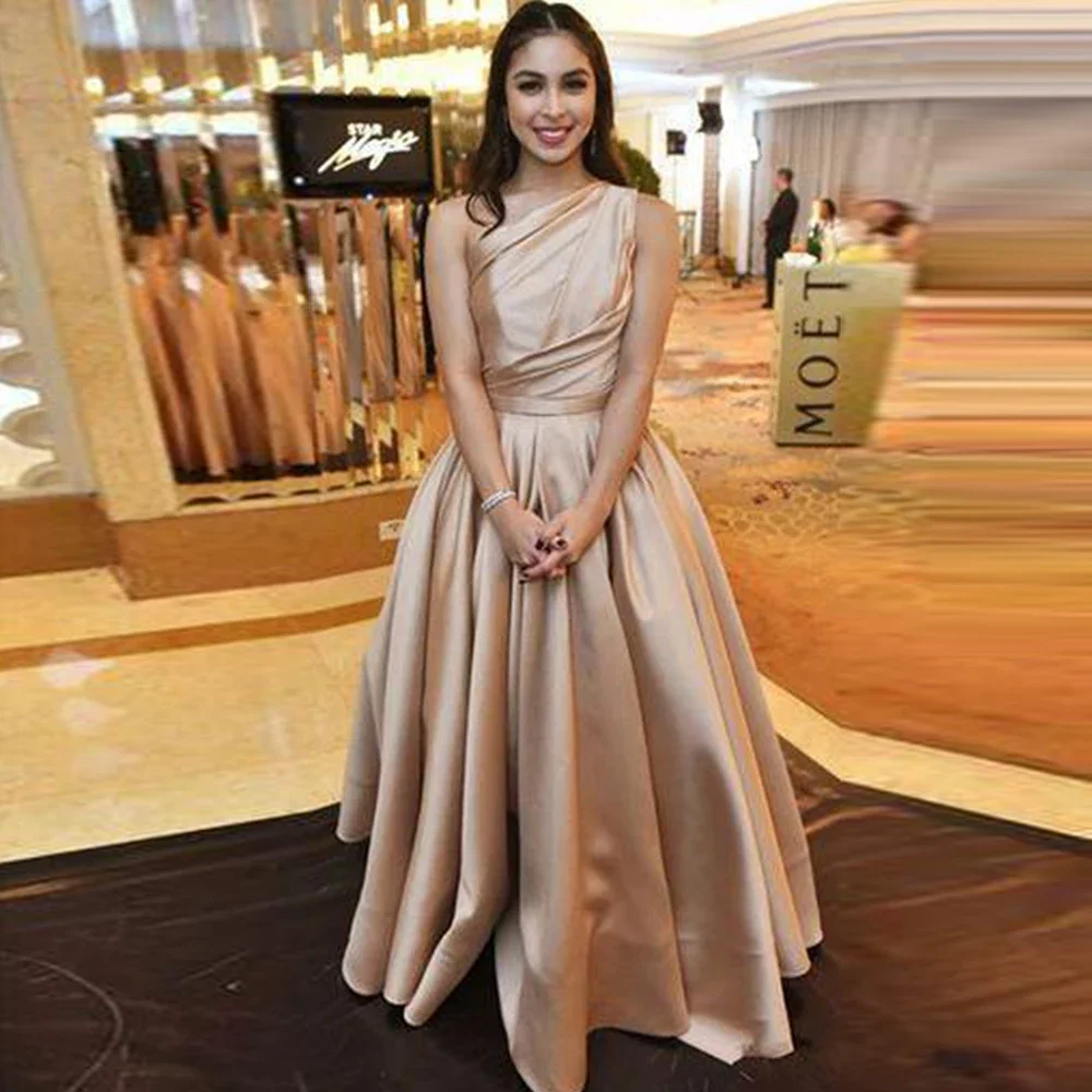 

Angelsbridep 2 STORE Satin One Shoulder Pleat Simple Formal Evening Dress Gown Vestidos Elegantes Para Mujer Plus Size