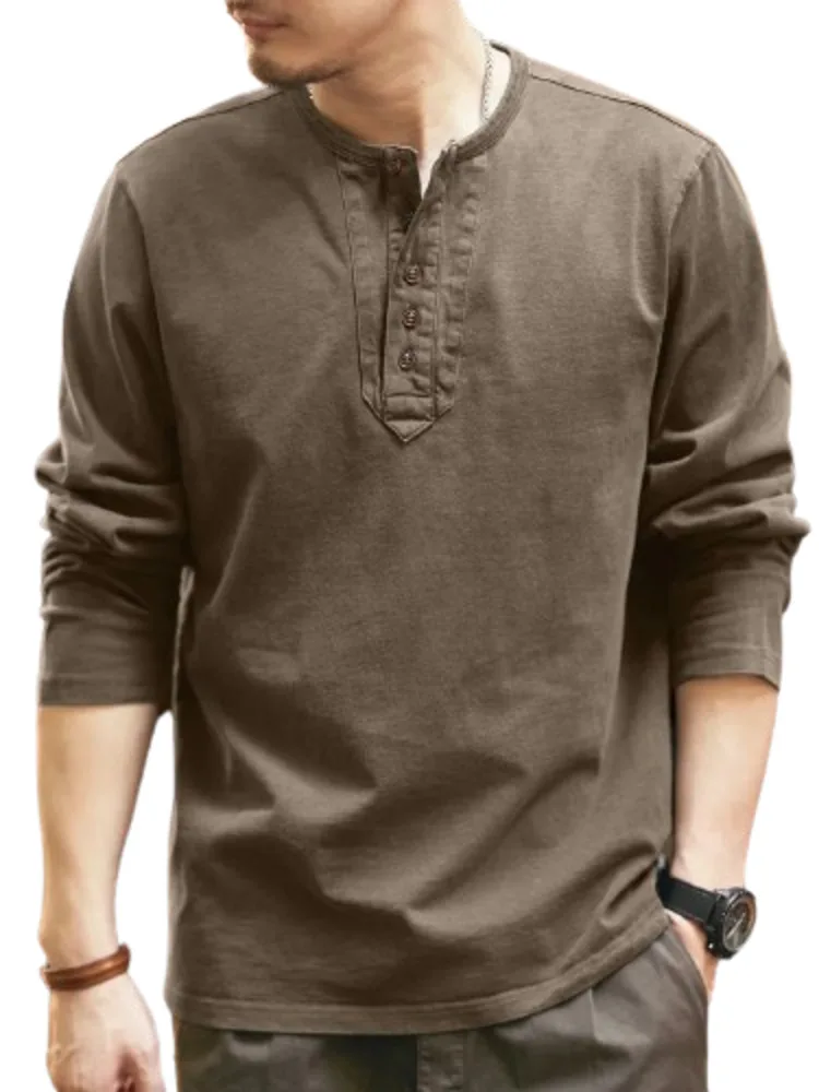 Мужская Однотонная рубашка с длинным рукавом и воротником-стойкой