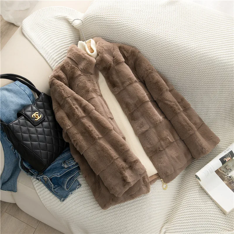 

Женское пальто из искусственного меха, модная ветровка, женские плюшевые куртки, зимняя теплая плотная одежда, пальто с круглым вырезом и дл...