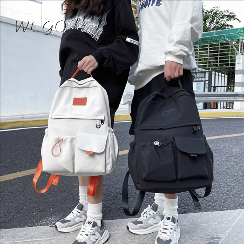 

Black Canvas Schoolbag Casual Schoolbags Male Junior High School Nylon Campus Backpack Kawaii Backpacks