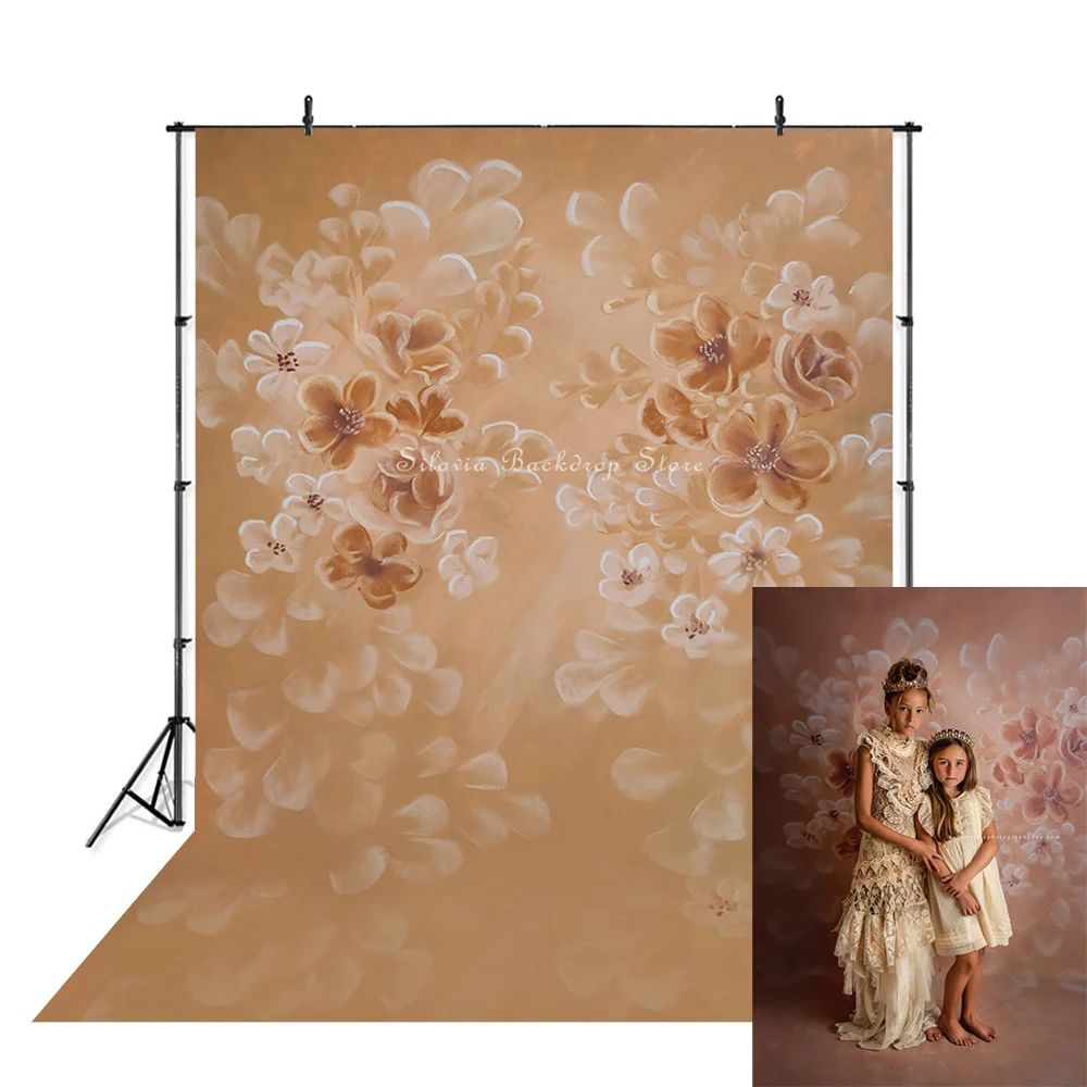 

Brown Abstract Flowers Baby Kids Portrait Photography Backdrop Retro Floral Wedding Photo Background for Photo Studio Props