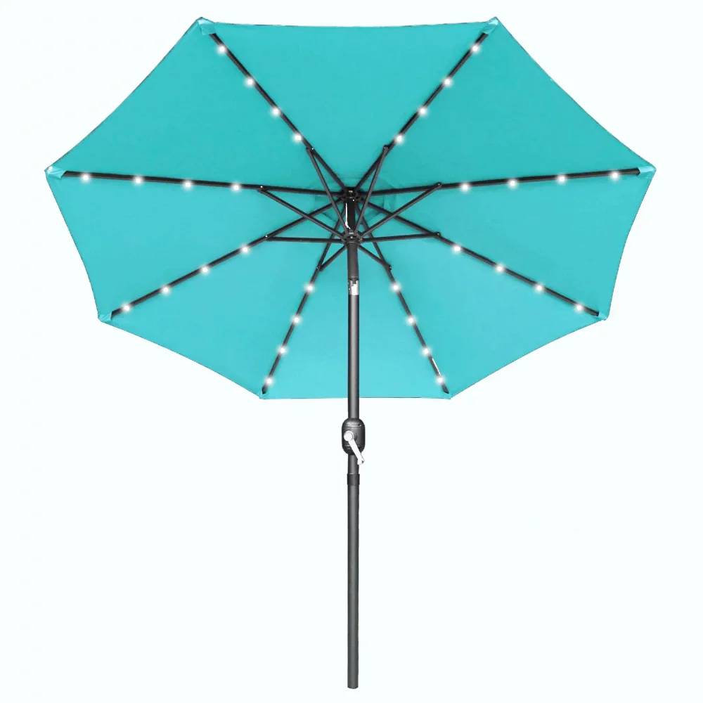 

10ft Solar Umbrella 32 LED Lighted Market Patio Umbrella, Light Blue