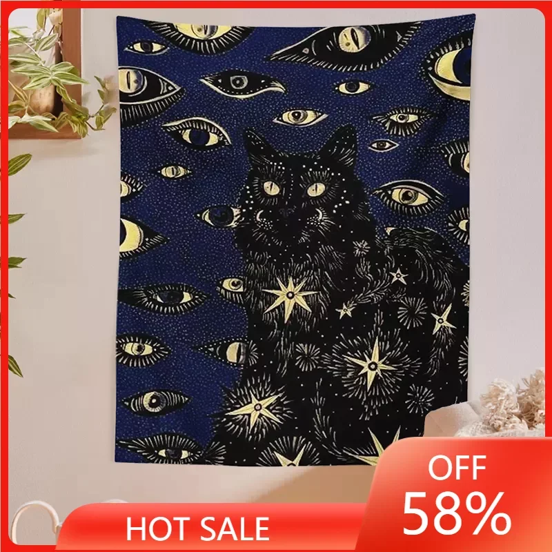 

Cat Coven Tapestry Printed Witchcraft Hippie Wall Hanging Bohemian Wall Tapestry Mandala Wall Art Aesthetic Room Decor Decor