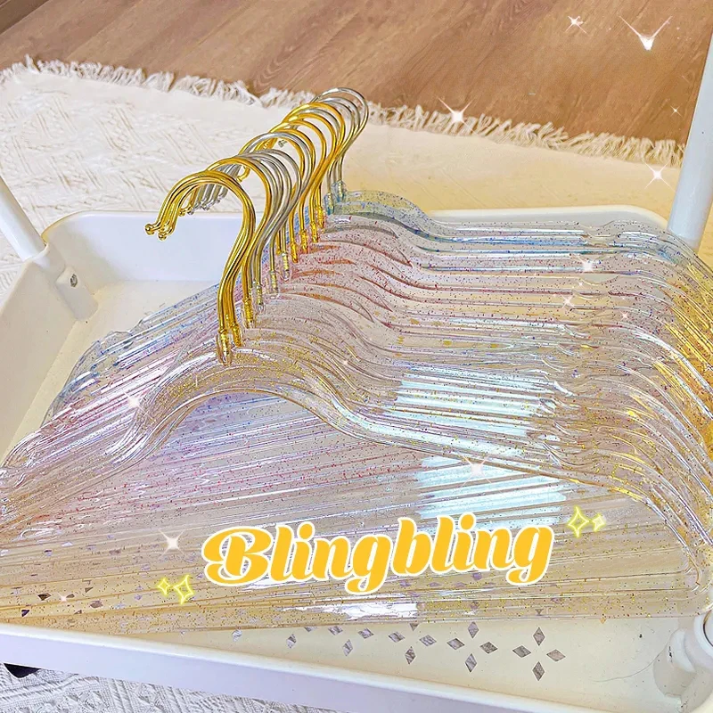 

5 Pcs Transparent Glitter Hanger Little Red Book Recommendation Ins Style Fairy Household Hanger Girlish Style Non-Slip Hanger