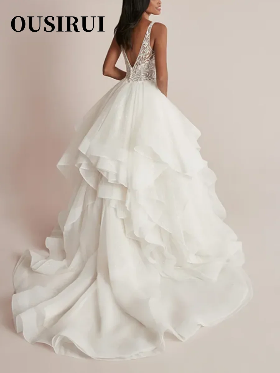 Многослойное белое платье OUSIRUI с запахом свадебное нагрудным принтом простое