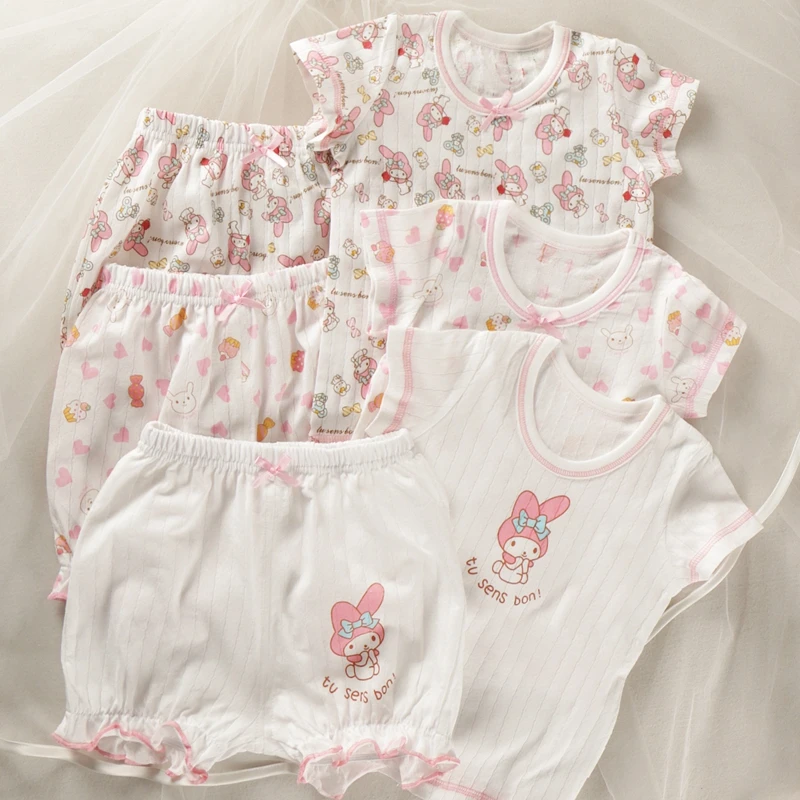 

Летние хлопковые шорты для девочек Sanrios My Melody с милыми рисунками из мультфильмов с короткими рукавами, футболка с милыми рисунками, ультратонкая домашняя одежда