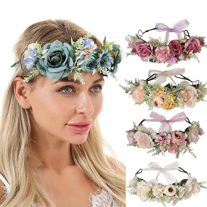 

Large Rose Flower Hair Band Wreath Wedding Travel Church Degree Seaside Vacation Photo Headdress Hair Band