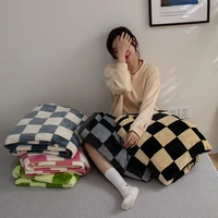 retro checkerboard coral velvet blanket thick winter flannel warm soft blankets office travel nap four seasons cover blanket