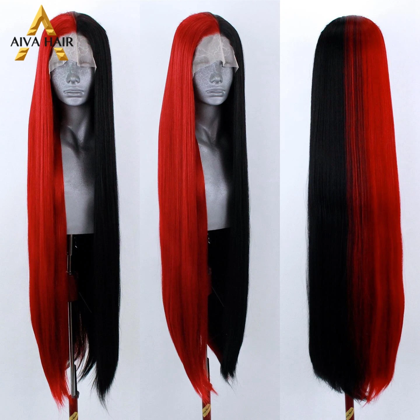 

30 Inch Long Aiva Red Black Synthetic Lace Front Wig Heat Resistant Drag Quees 180 Density Ombre Pink Cosplay Wigs For Women