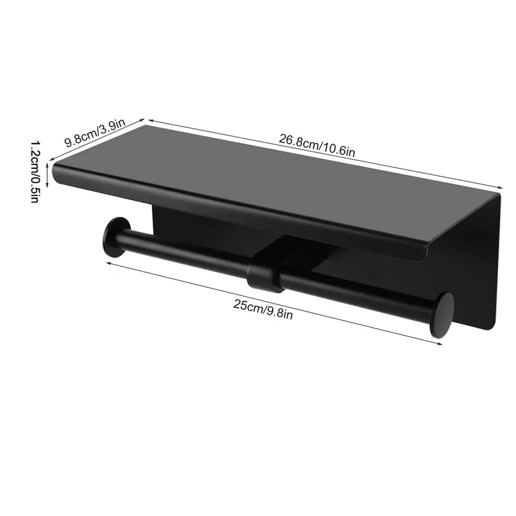 

Stainless Steel Wall Mount Toilet Paper Roll Rack Tissue Mobile Phone Holder(Black)