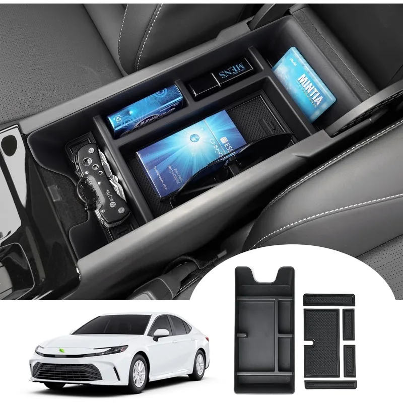 

Органайзер на центральной консоли для Toyota Camry 2025 года, аксессуары, подлокотник, ящик для хранения, вторичный лоток с противоскользящим ковриком