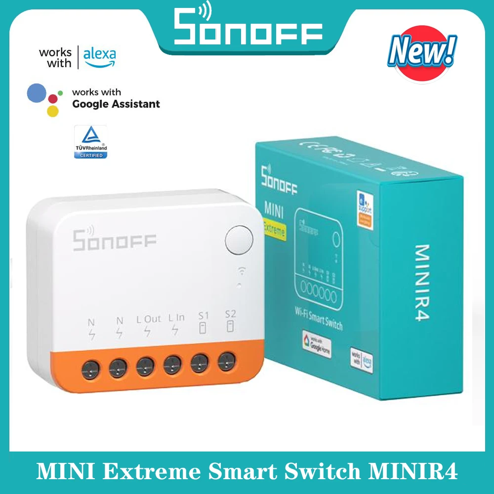 

SONOFF MINIR4 WiFi Smart Switch 2 Way Control Mini Extreme Smart Home Relay Support R5 S-MATE Voice for Alexa Alice Google Home