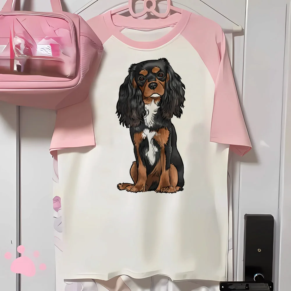 Футболка женская летняя с графическим принтом Cavalier King Charles Spaniel одежда в японском