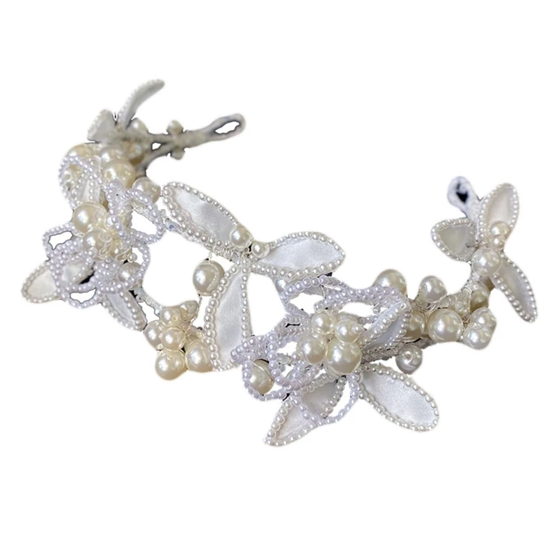 

Romantic Sweet Bride Wedding Headband Crown Handmade Imitation Pearl Beading for butterfly Flower Hair Hoop Tiara DropShip