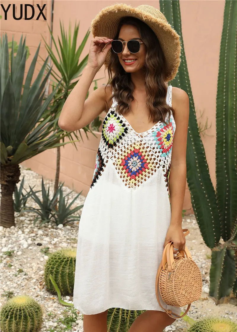 

Crochet Beach Cover-ups Summer Tunic Cover Up Saida De Praia Knitted Swimsuit Ups for Women Vestido Playa Mujer 2023 White Dress