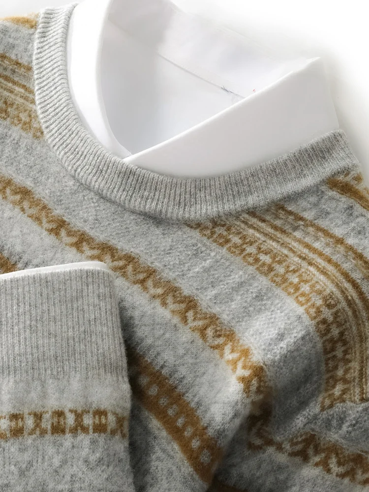 Осень-зима мужские шерстяные пуловеры с круглым вырезом свитер Fair Isle шикарный