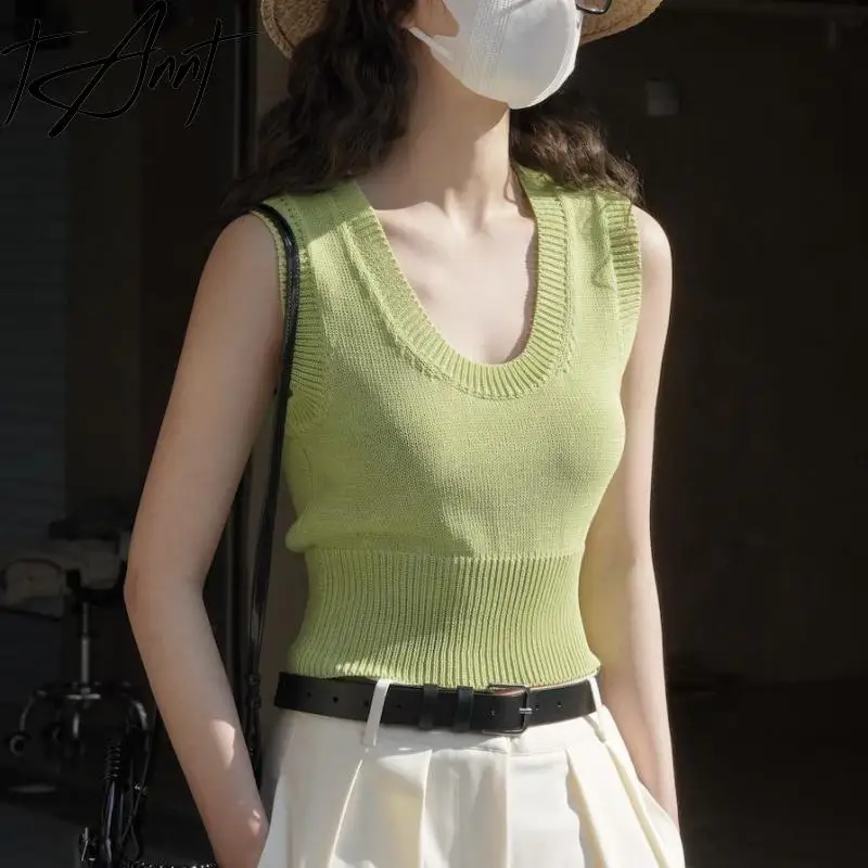 

Женский трикотажный топ без рукавов, с круглым вырезом