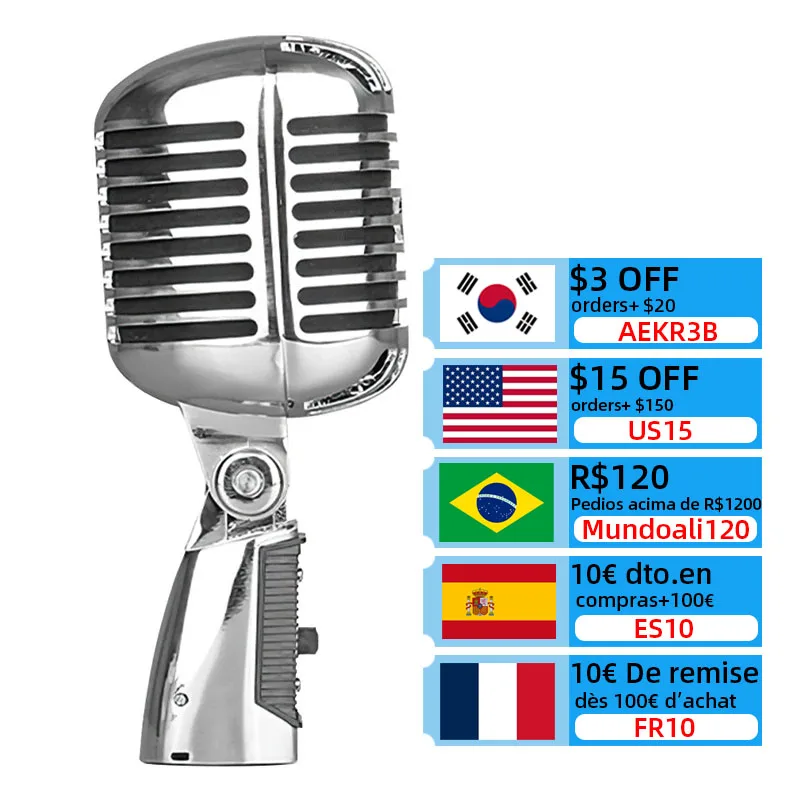 

Металлический винтажный микрофон для SHURE 55SH, имитация классического Ретро динамического вокального микрофона, универсальная подставка для...