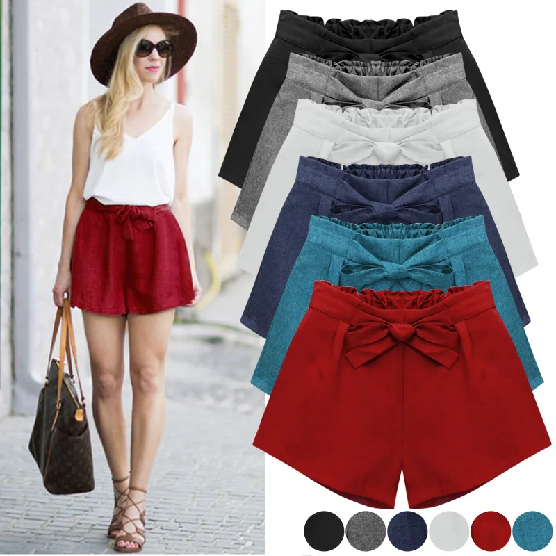 Wide Leg Shorts Women's Trendy Summer Thin Large Size Pants Female Casual Bow Tie High Waist Hot Pants Loose Casual Pants Women