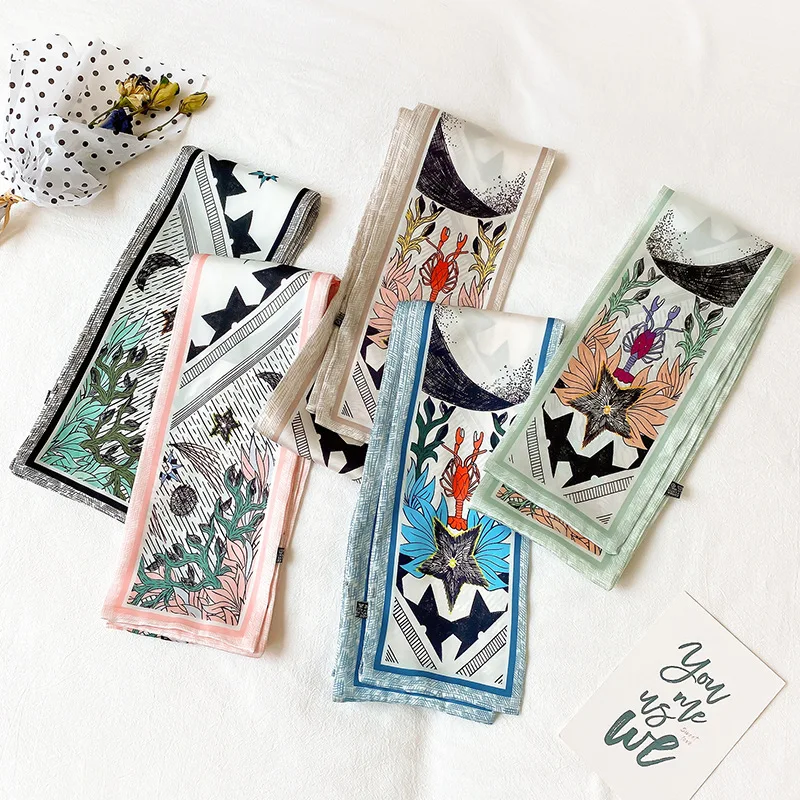 Шелковый шарф на весну и лето модный декоративный с полоской Таро повязка голову