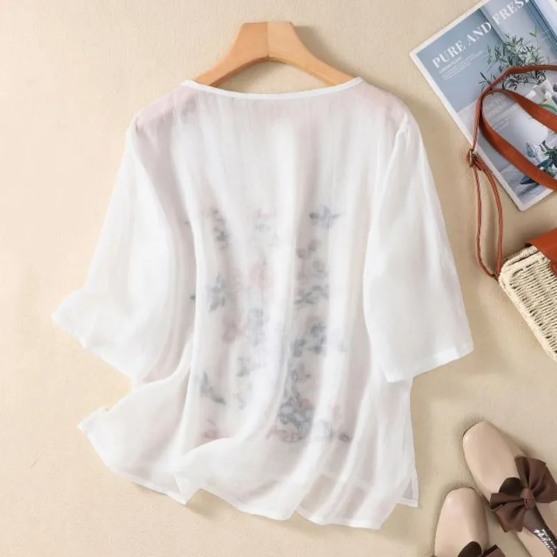 Женская свободная рубашка с вышивкой повседневный тонкий однотонный пуловер