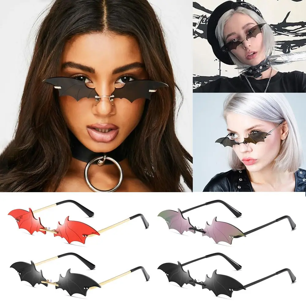 

Retro Trending Rimless Streetwear Bat Shape Sun Glasses True Film Lens Women Sunglasses Ladies Eyewear