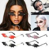 retro trending rimless streetwear bat shape sun glasses true film lens women sunglasses ladies eyewear