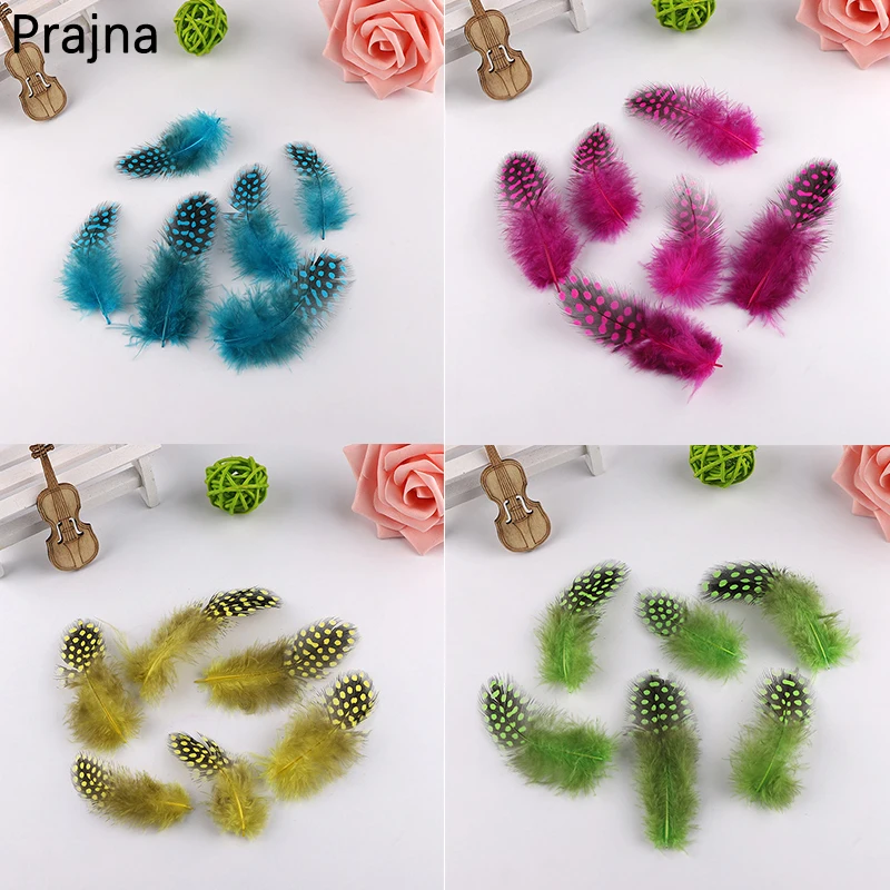 

50PCS Guinea Fowl Spotted Feather 5-10cm Crafts Cock Feather For Needlework For Dresses Handicraft Wedding Fan Accessories DIY